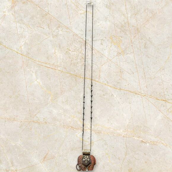 Rose Goldtone Elephant Pendant Necklace 28"  Bling Rhinestones Stars Boho Hippie - Picture 4 of 10